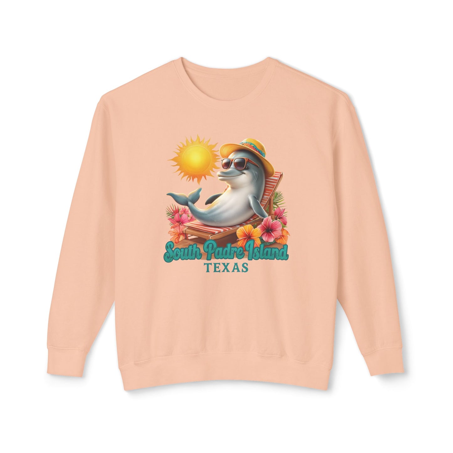 peach South Padre Island, TX Dolphin Sweatshirt – Unisex Lightweight Crewneck