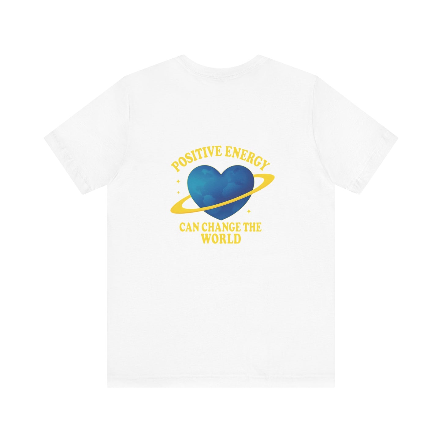 Back of white Positive Energy Heart Tee | Unisex Jersey T-Shirt