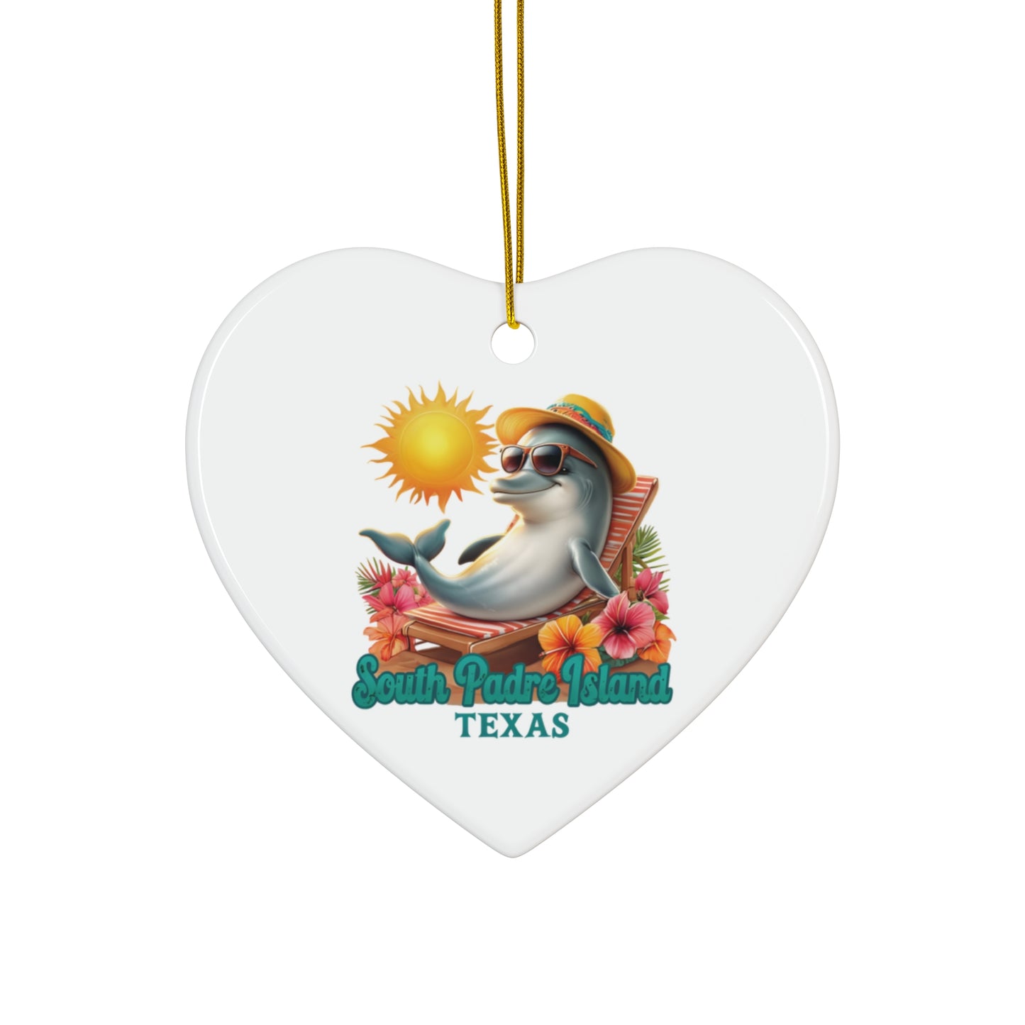 heart South Padre Island, TX Dolphin Ceramic Ornament