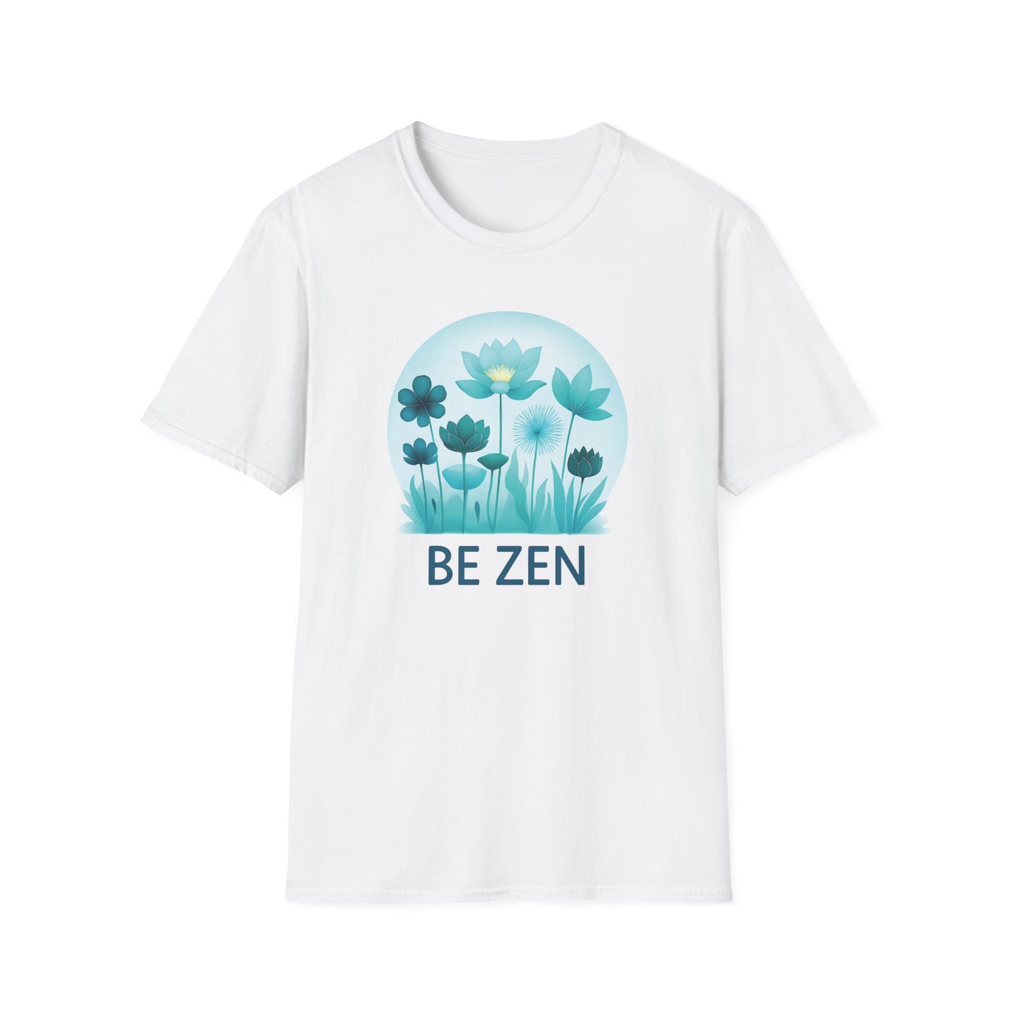 white Be Zen Unisex T-Shirt – Minimalist Mindfulness Tee