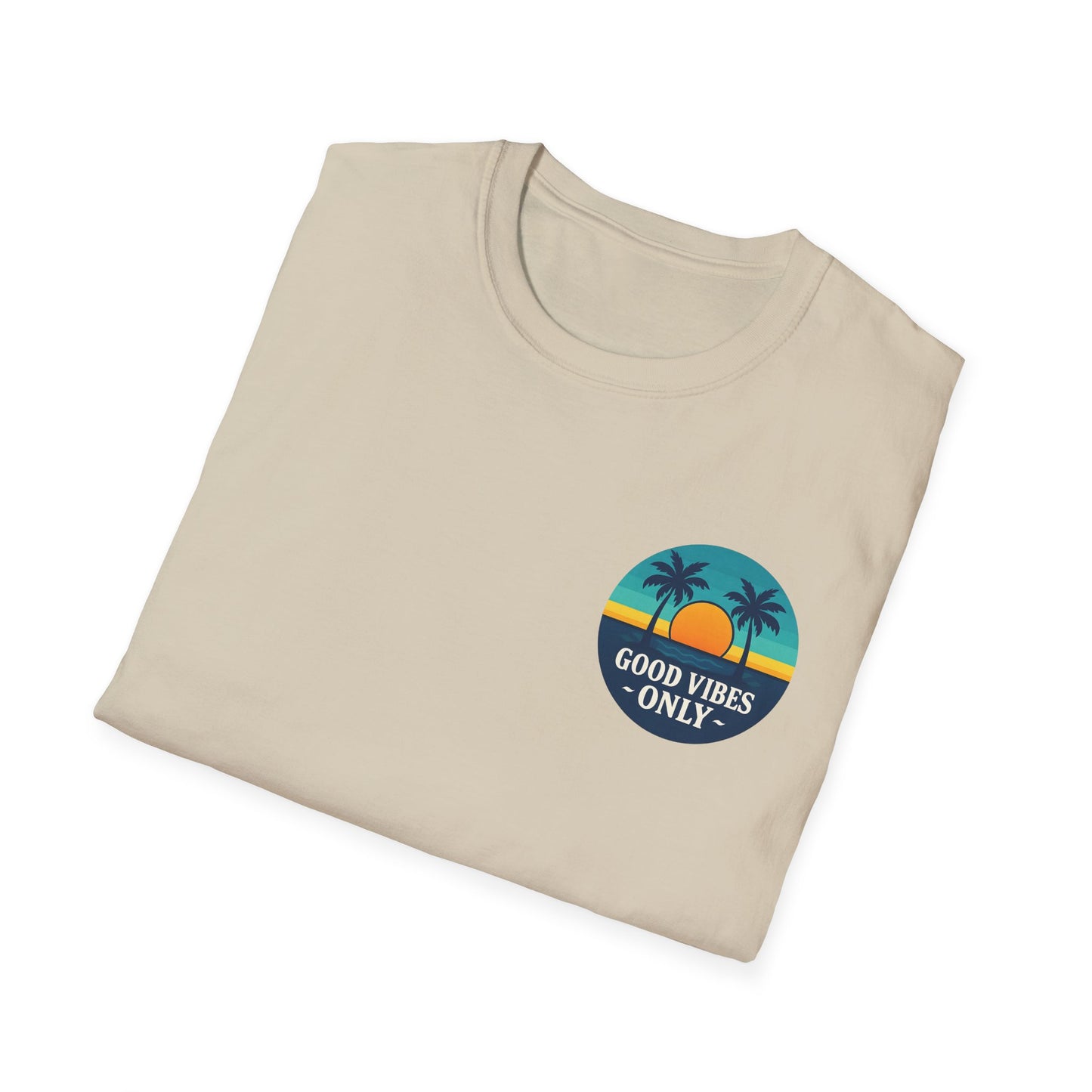 Folded sand Good Vibes Only Tee – Positive Energy Graphic T-Shirt