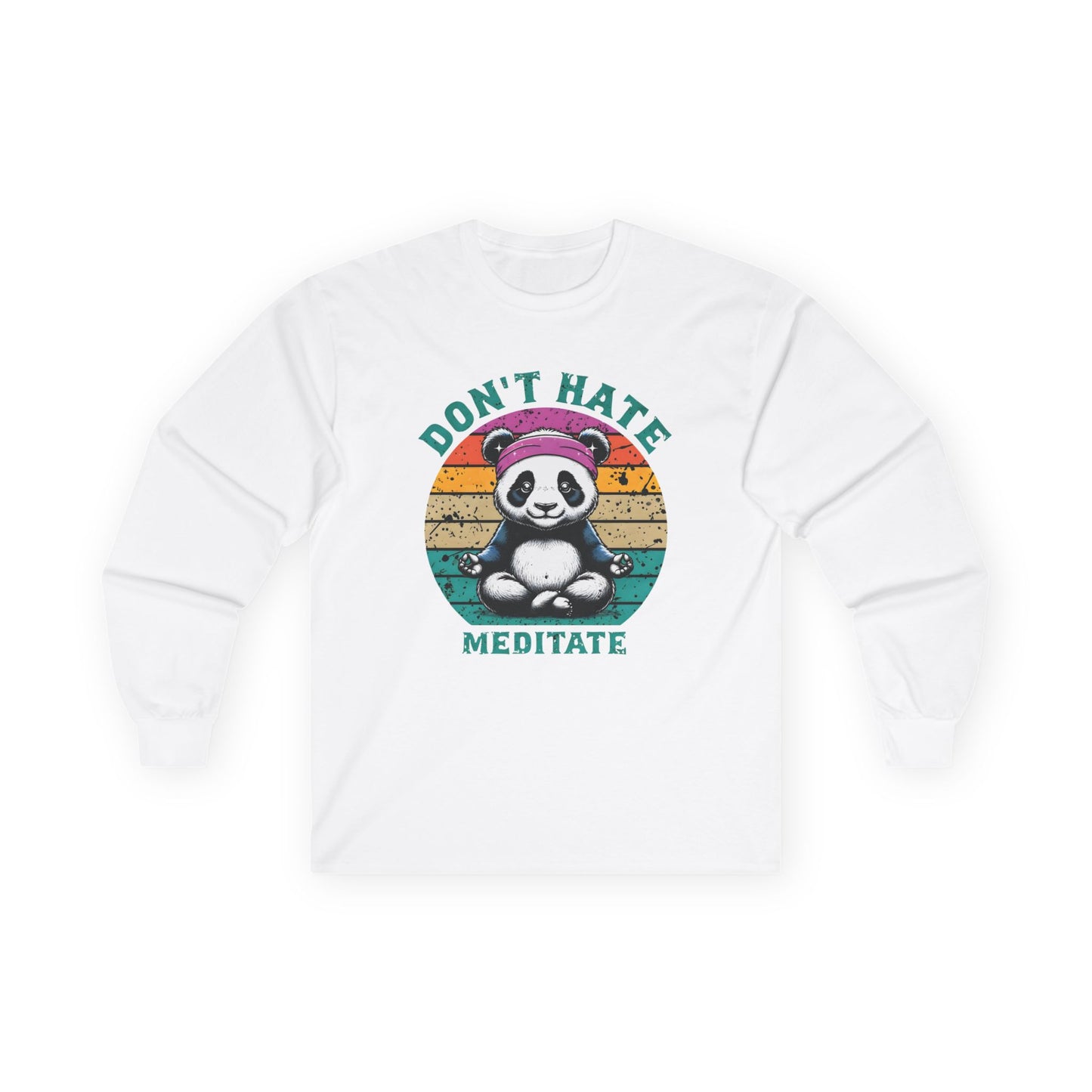 white Don't Hate Meditate Unisex Long Sleeve Tee – Mindful Spiritual Shirt