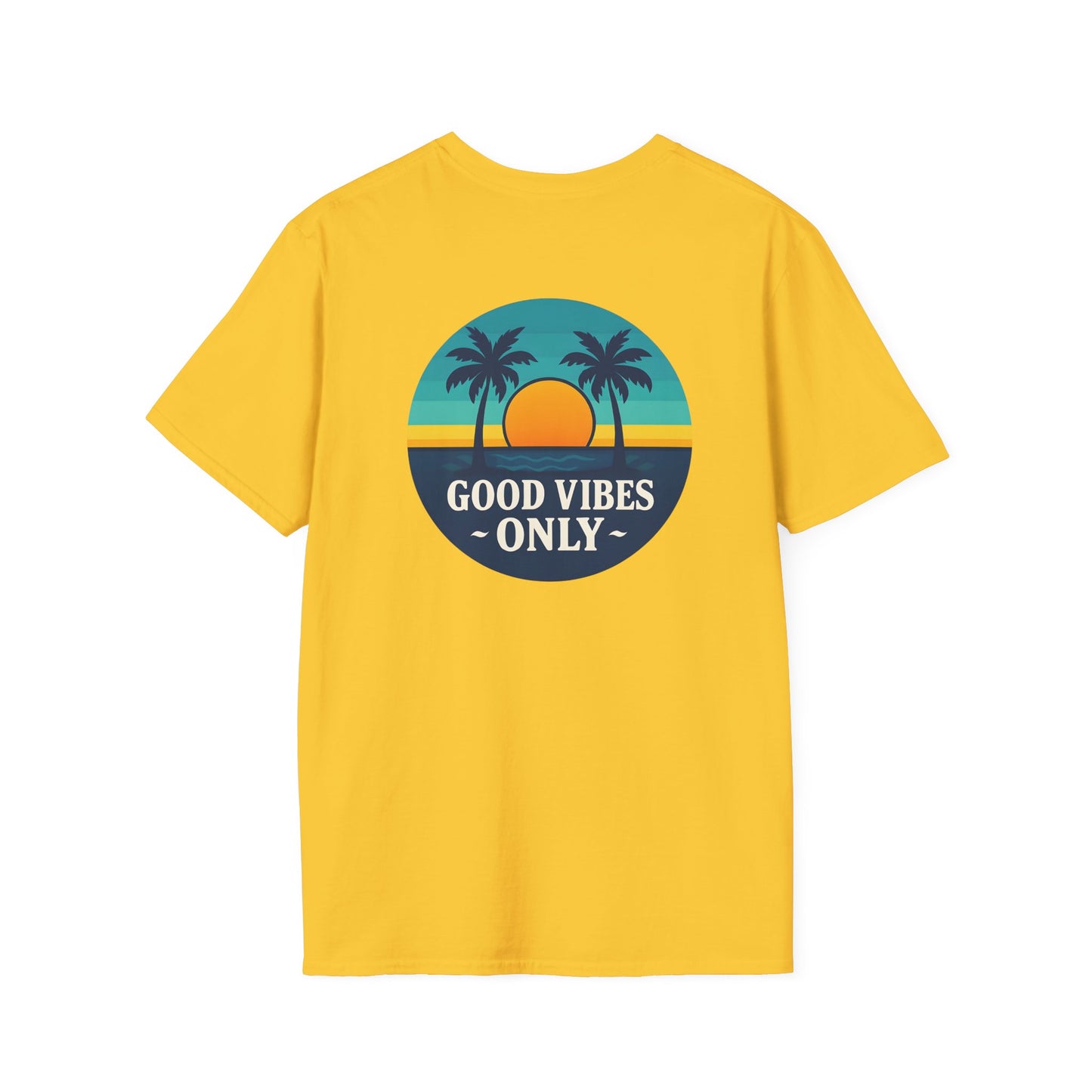 back of yellow Good Vibes Only Tee – Positive Energy Graphic T-Shirt