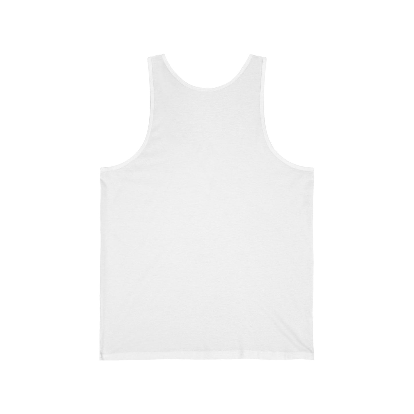 back of white Positive Energy Unisex Jersey Tank Top – Uplifting & Mindful Vibes