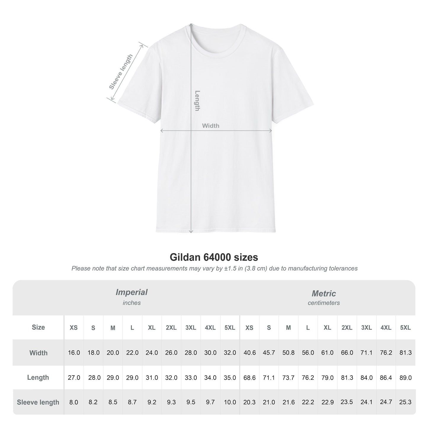 Gildan 64000 Size Chart