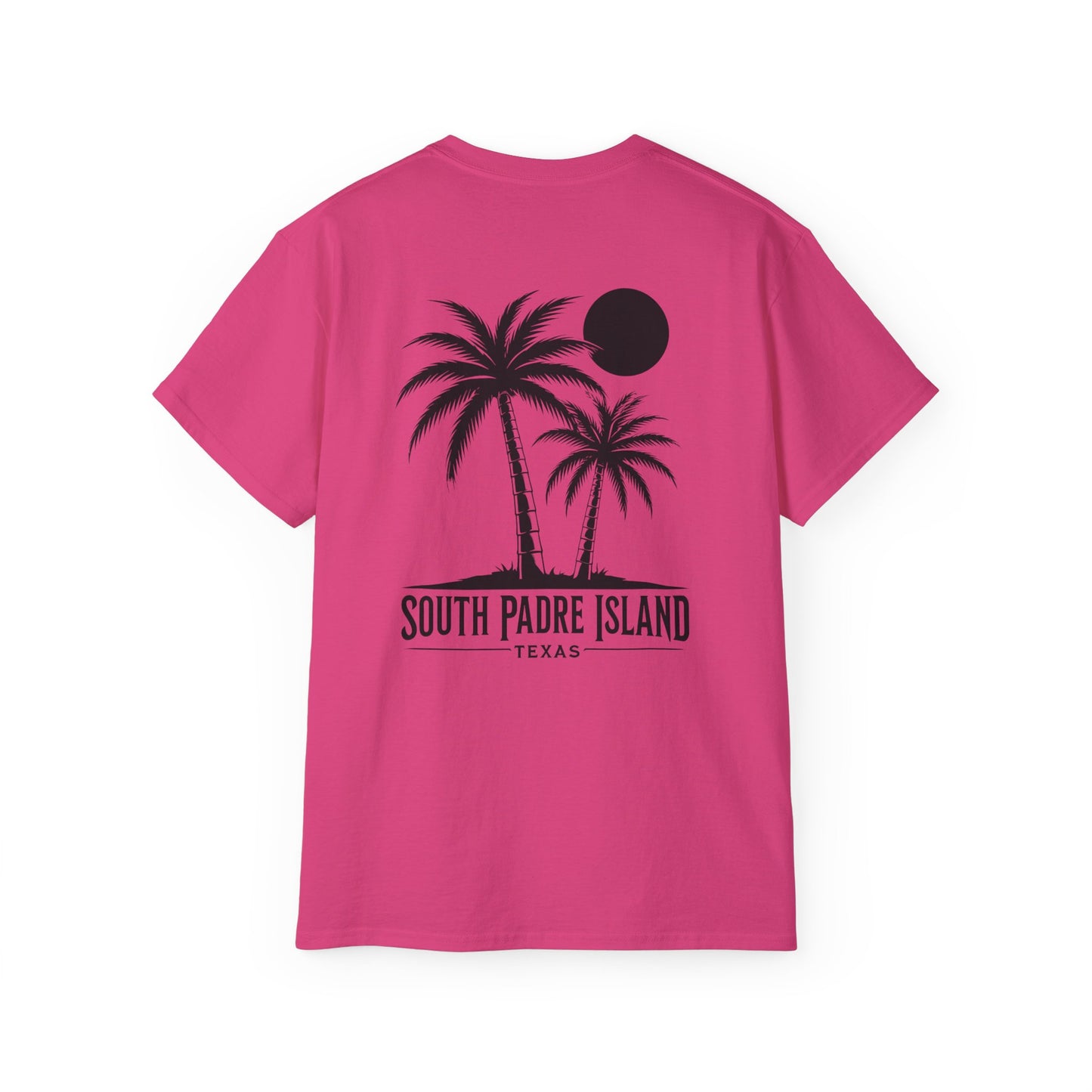back of pink South Padre Island Unisex Ultra Cotton Tee – Comfortable Beach T-Shirt