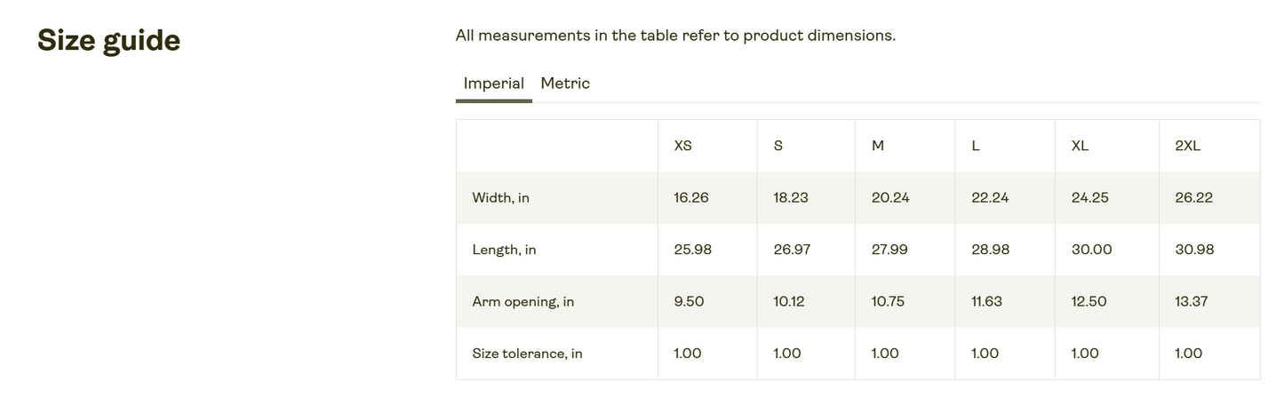 Bella Canvas 3480 Size Chart