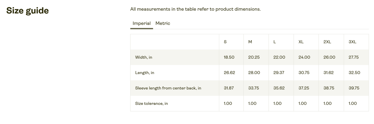 Comfort Colors® 6014 Size Chart