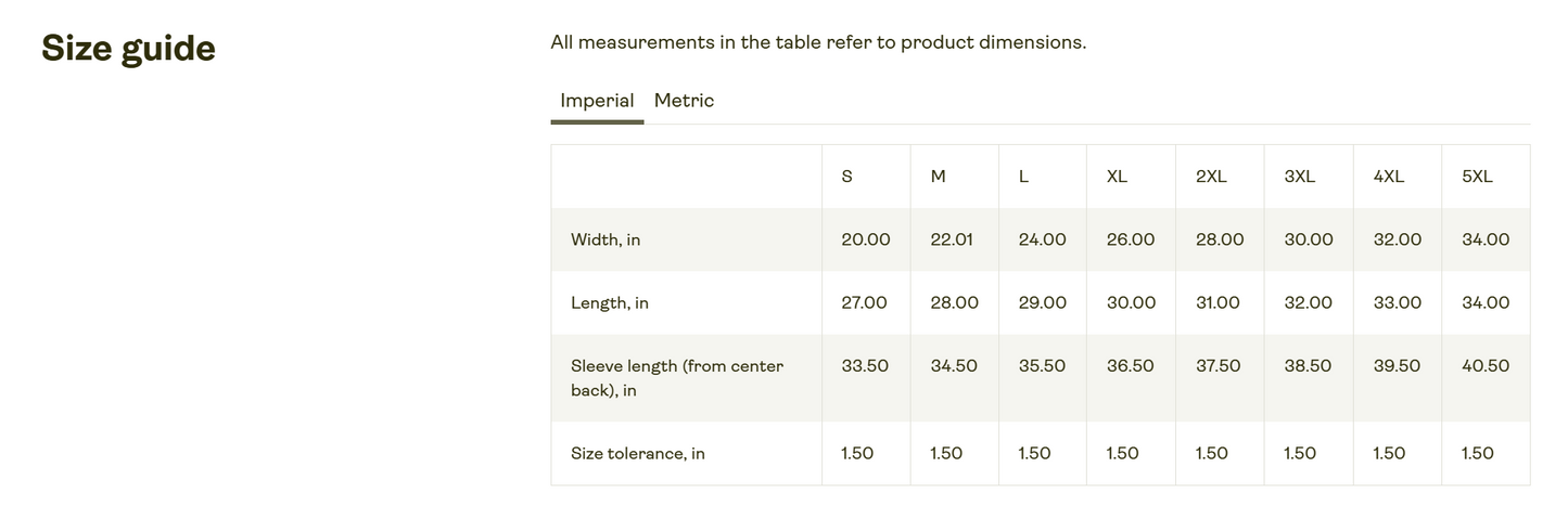 Gildan 18000 Size Chart