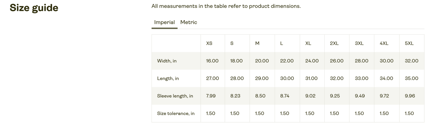 Gildan 6400 Size Chart
