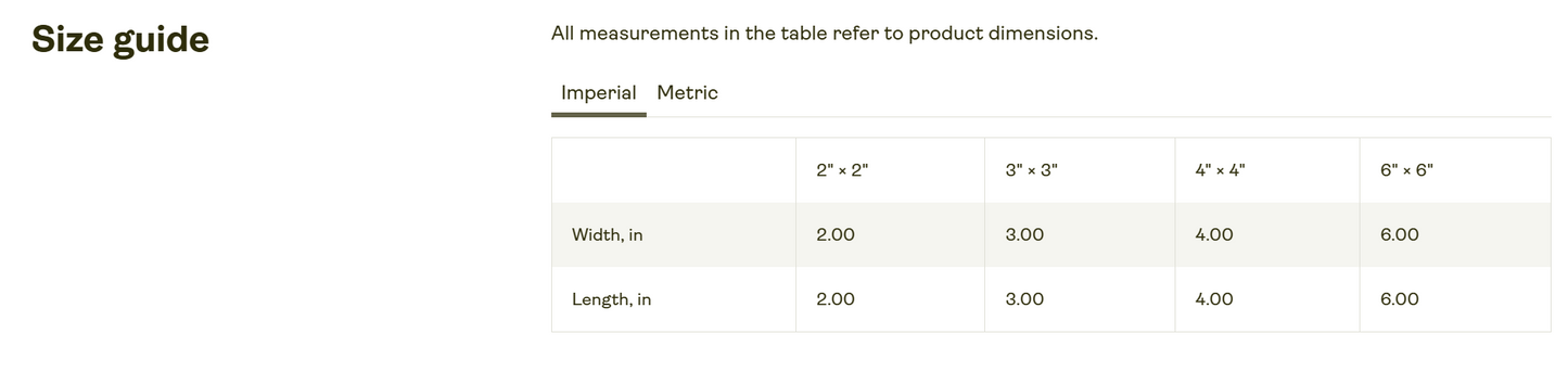 Kiss Cut Stickers Size Chart