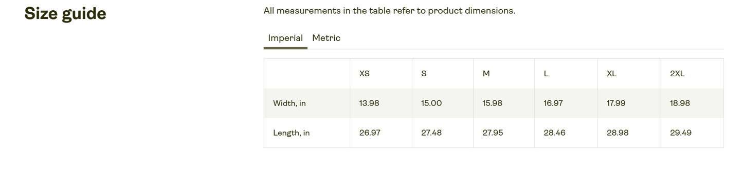 Next Level 1533 Size Chart