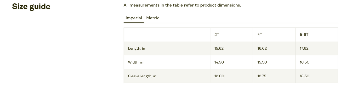 Rabbit Skins 3326 Size Chart