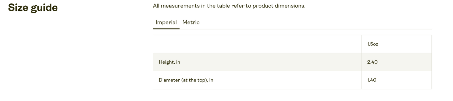 Taylor Shot Glass Size Chart