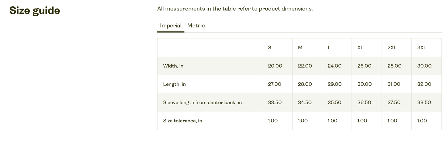Comfort Color 1467 Size Chart