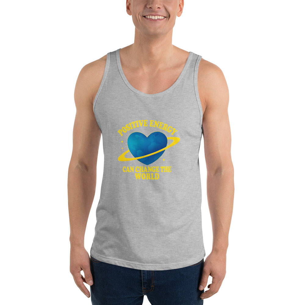 man wearing grey Positive Energy Unisex Jersey Tank Top – Mindful Vibes