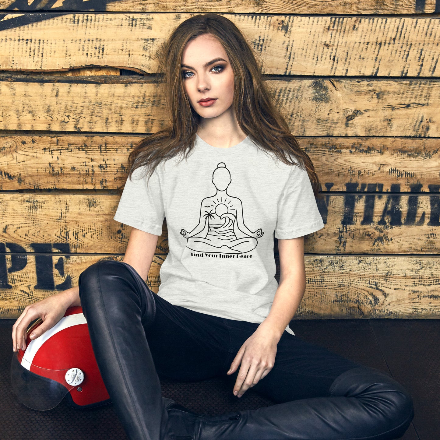 woman wearing gray Find Your Inner Peace T-Shirt – Unisex Mindful Affirmation Tee