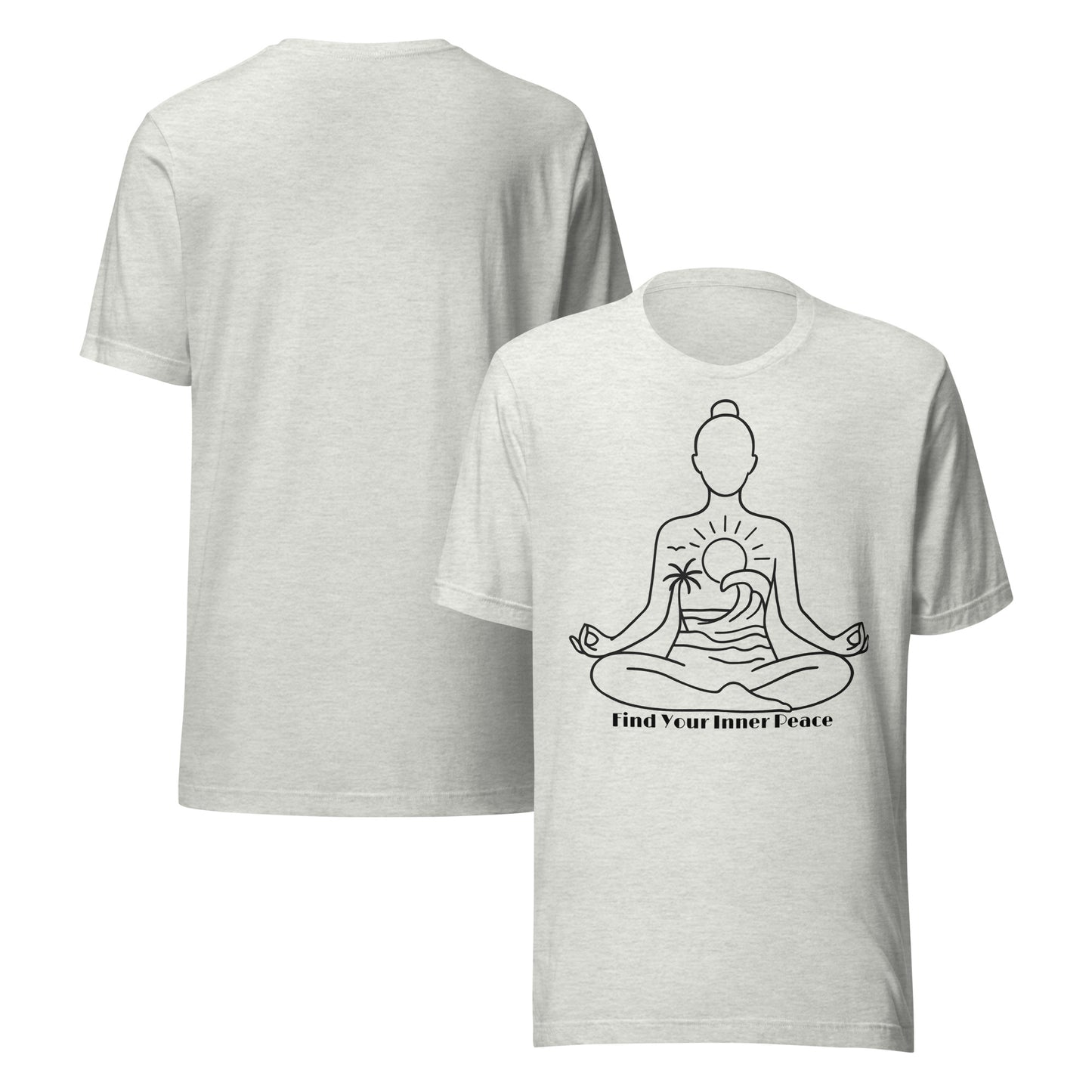 front and back of gray Find Your Inner Peace T-Shirt – Unisex Mindful Affirmation Tee