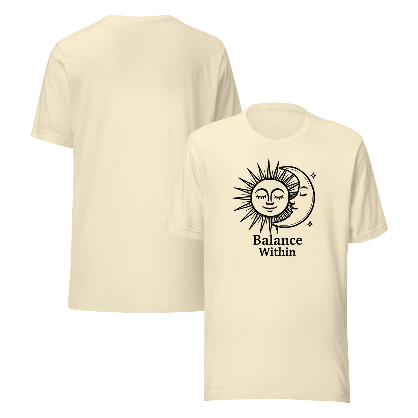 Natural t-shirt with 'Balance Within' design on a white background