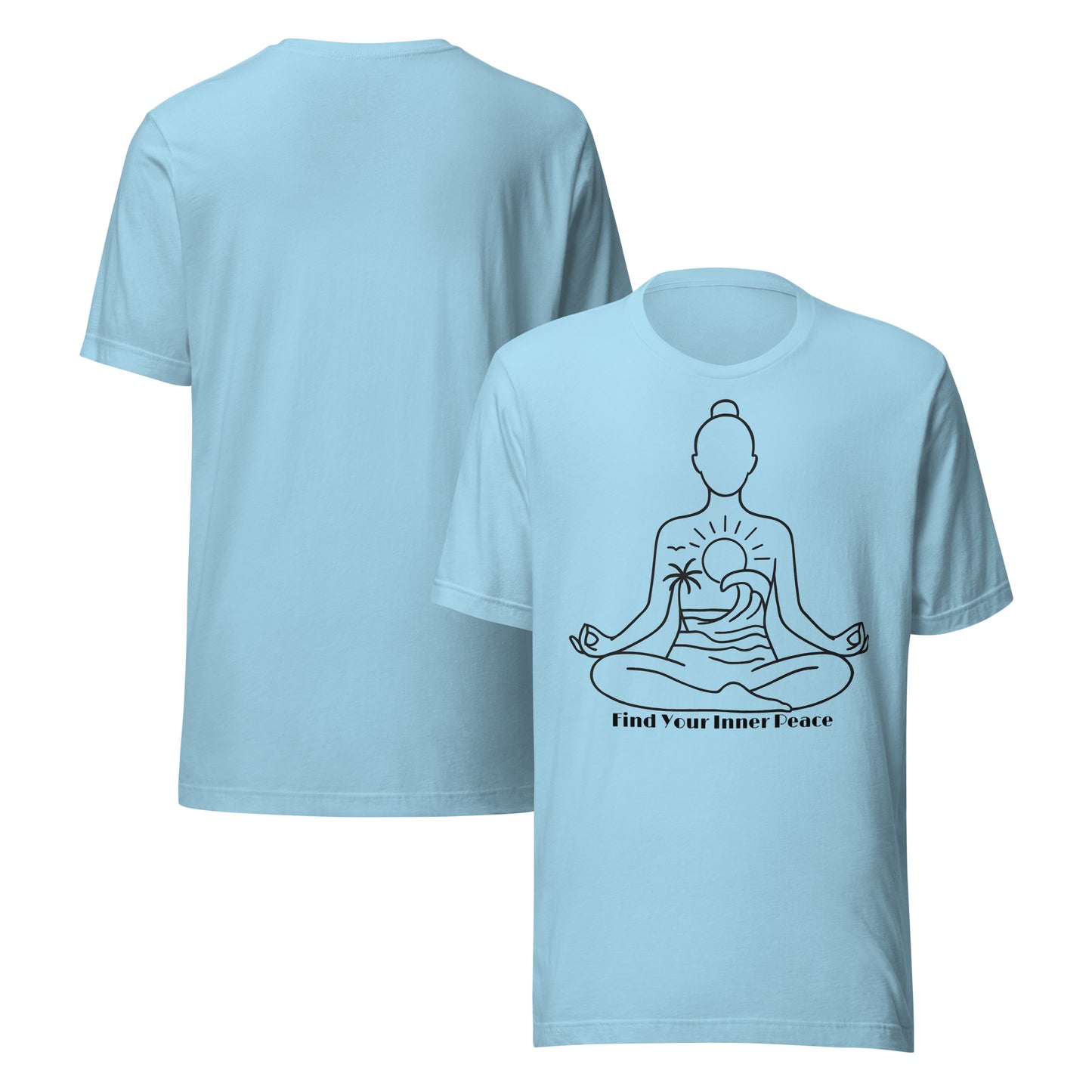 front and back of blue Find Your Inner Peace T-Shirt – Unisex Mindful Affirmation Tee