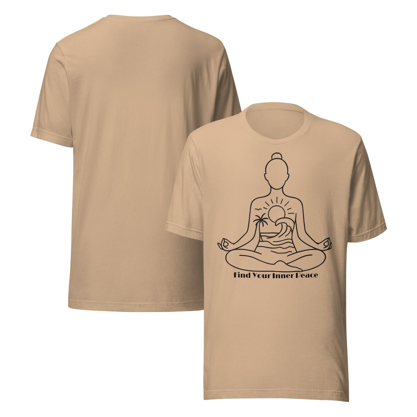 front and back of tan Find Your Inner Peace T-Shirt – Unisex Mindful Affirmation Tee