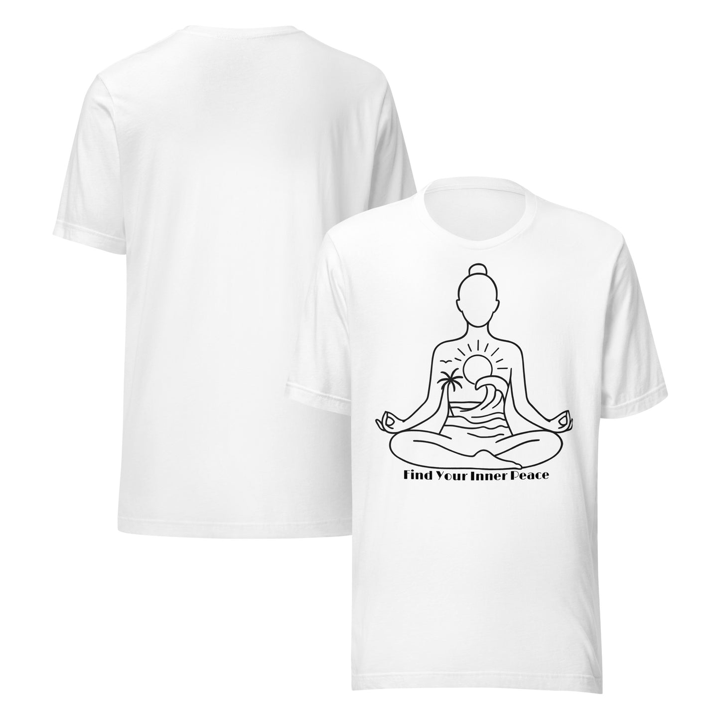 front and back of white Find Your Inner Peace T-Shirt – Unisex Mindful Affirmation Tee