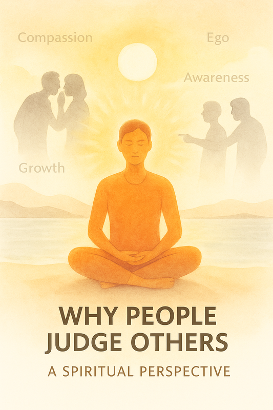 Illustration of a person meditating peacefully under a tree with warm sunlight and floating energy orbs, representing spiritual mindfulness and non-judgment.