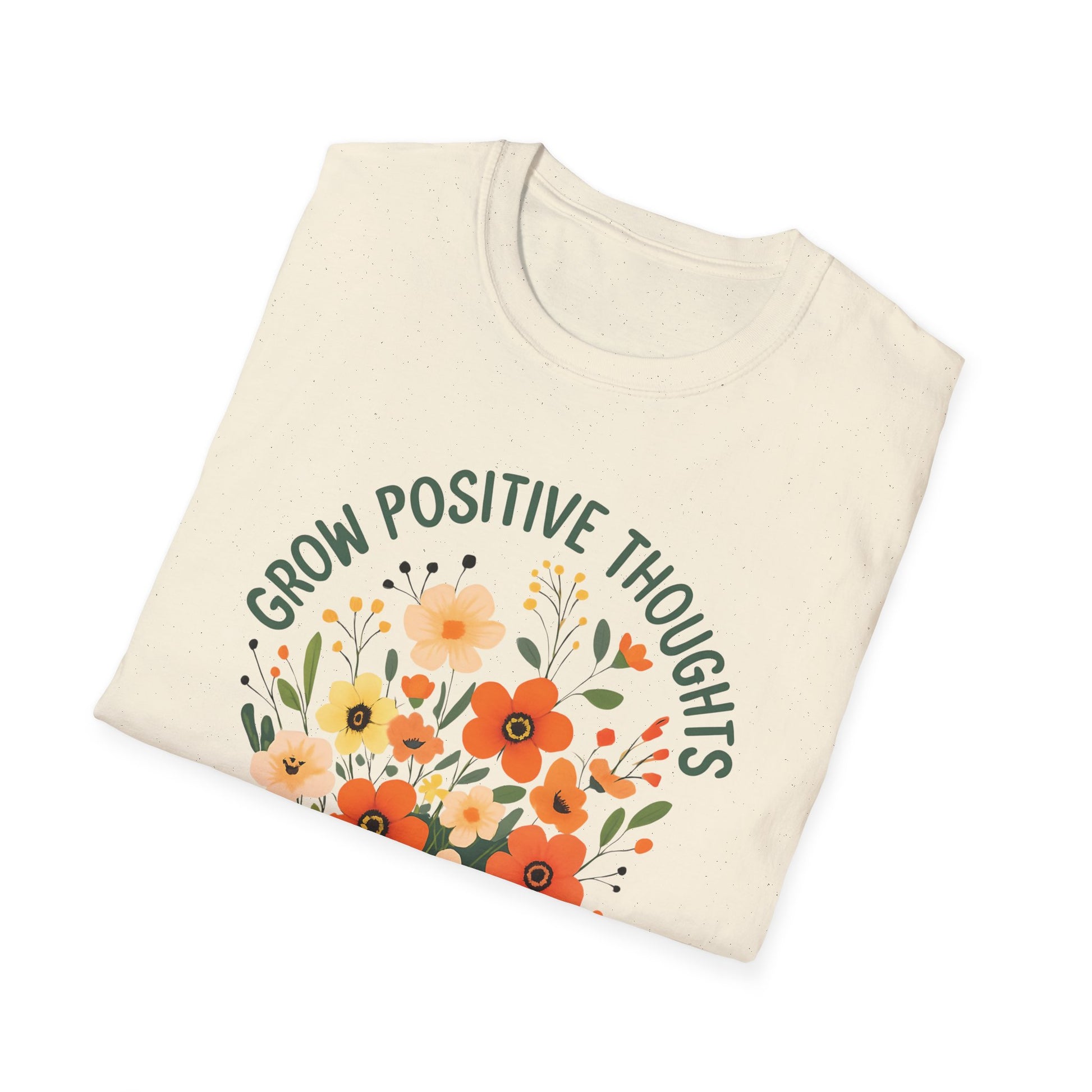 folded natural Grow Positive Thoughts Unisex T-Shirt | Mindful Vibes