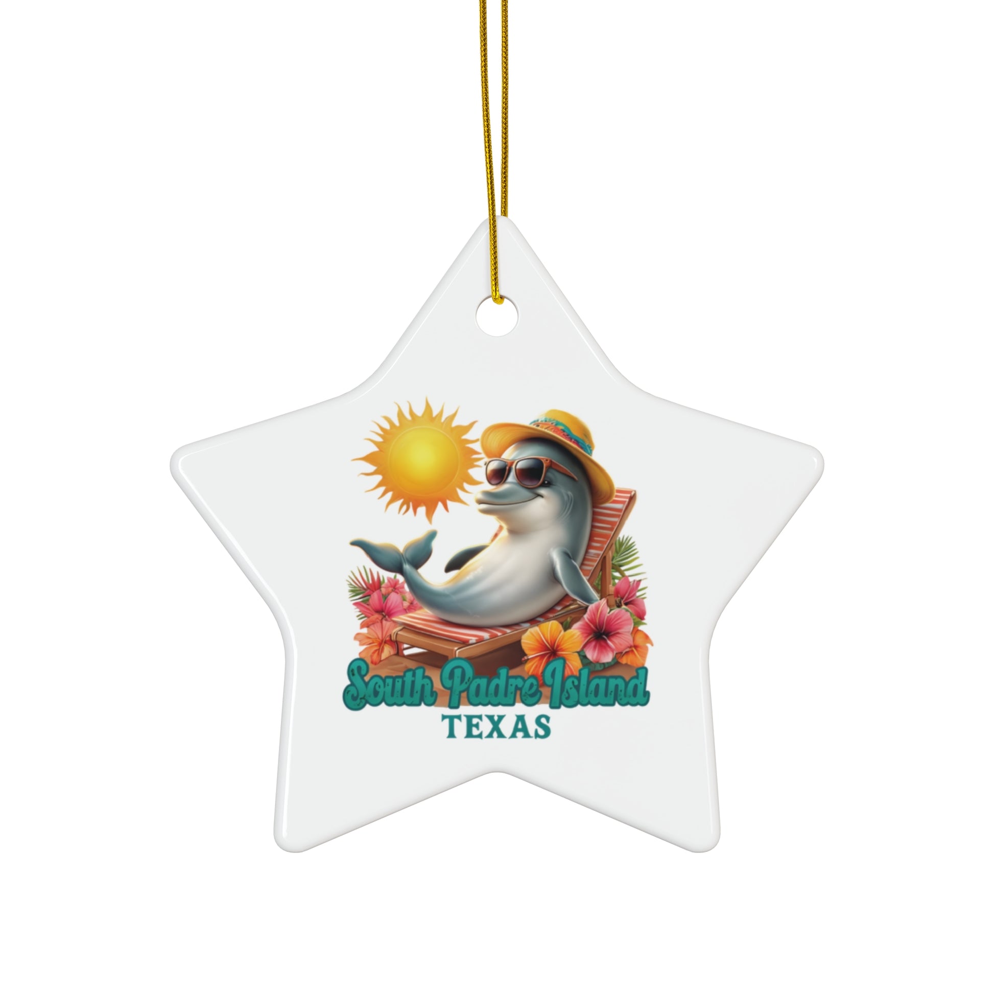 star South Padre Island, TX Dolphin Ceramic Ornament,