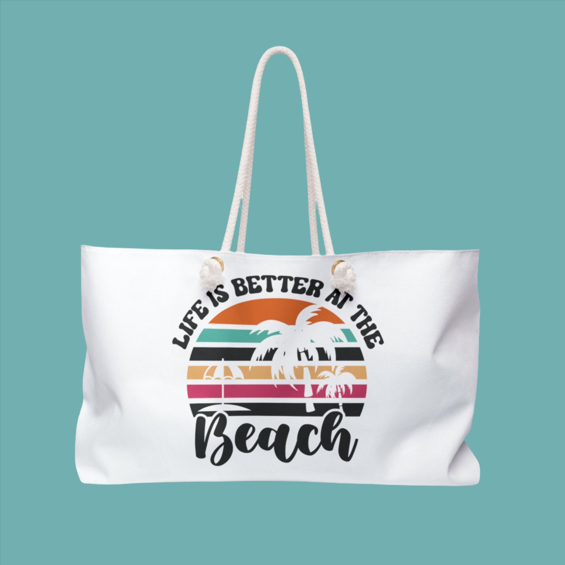 white  Life Is Better at the Beach Polyester Weekender Bag