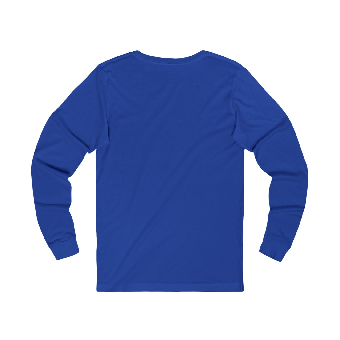 Back of Blue long-sleeve shirt on a white background
