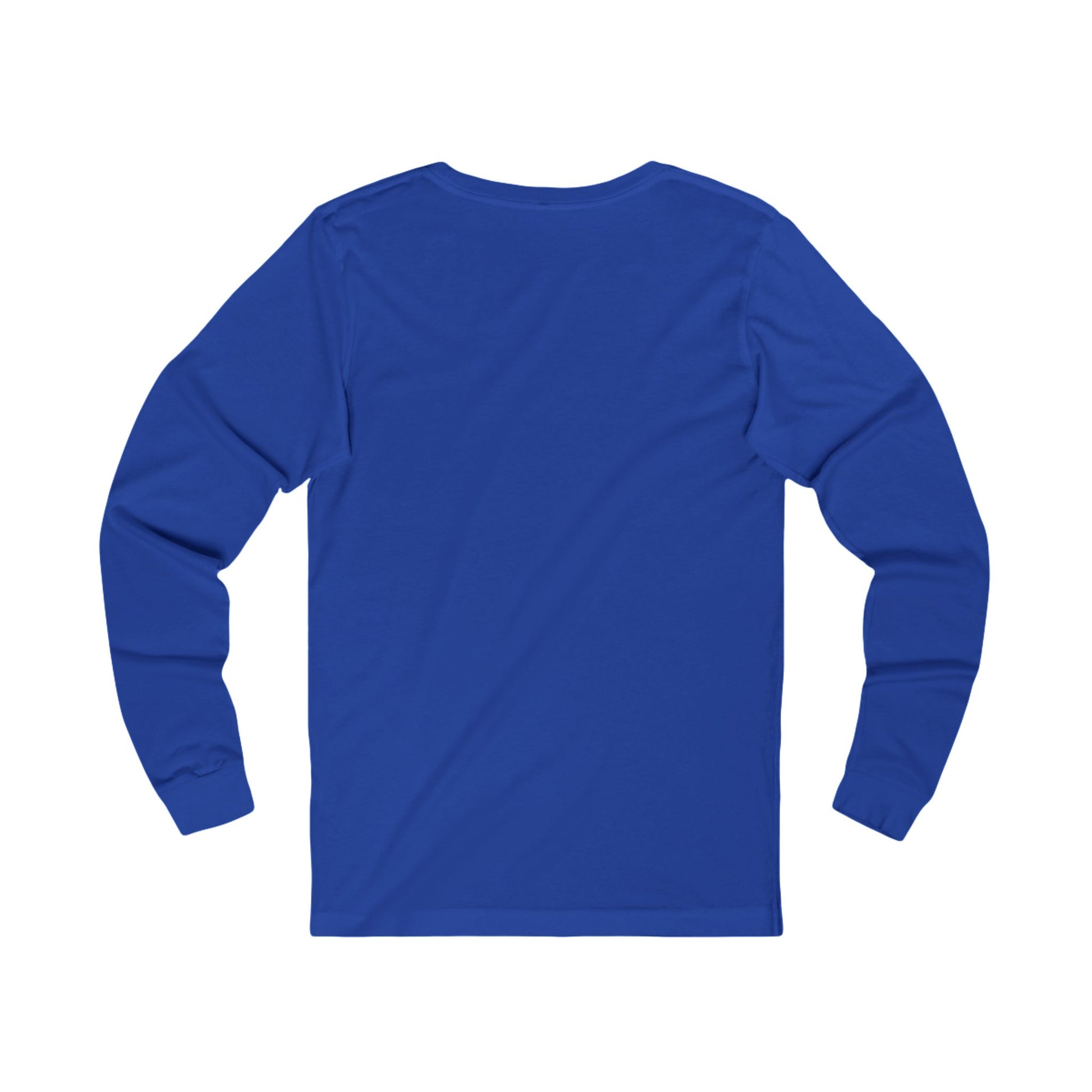 Back of Blue long-sleeve shirt on a white background