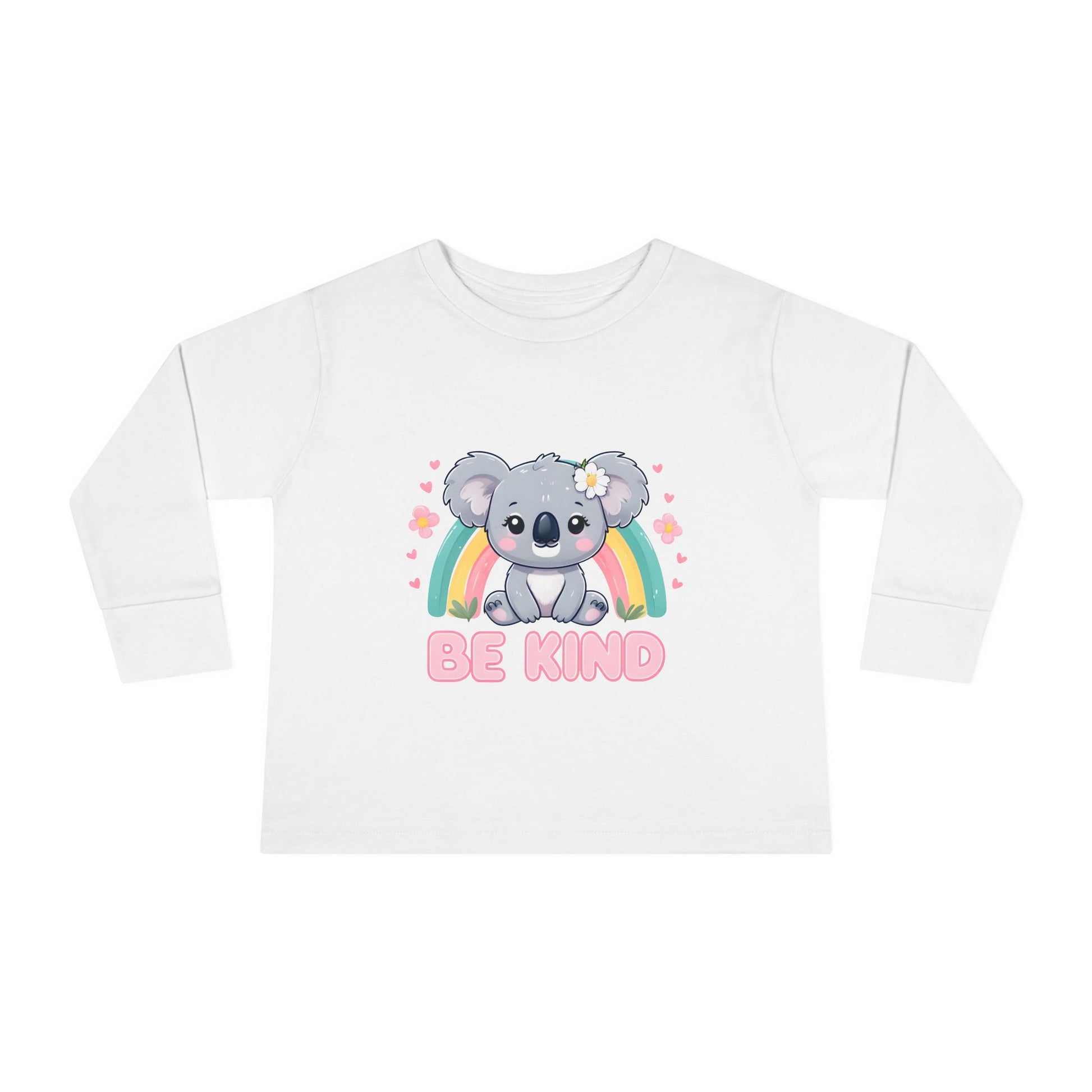 white Be Kind Toddler Long Sleeve Tee – Soft & Positive Message Shirt