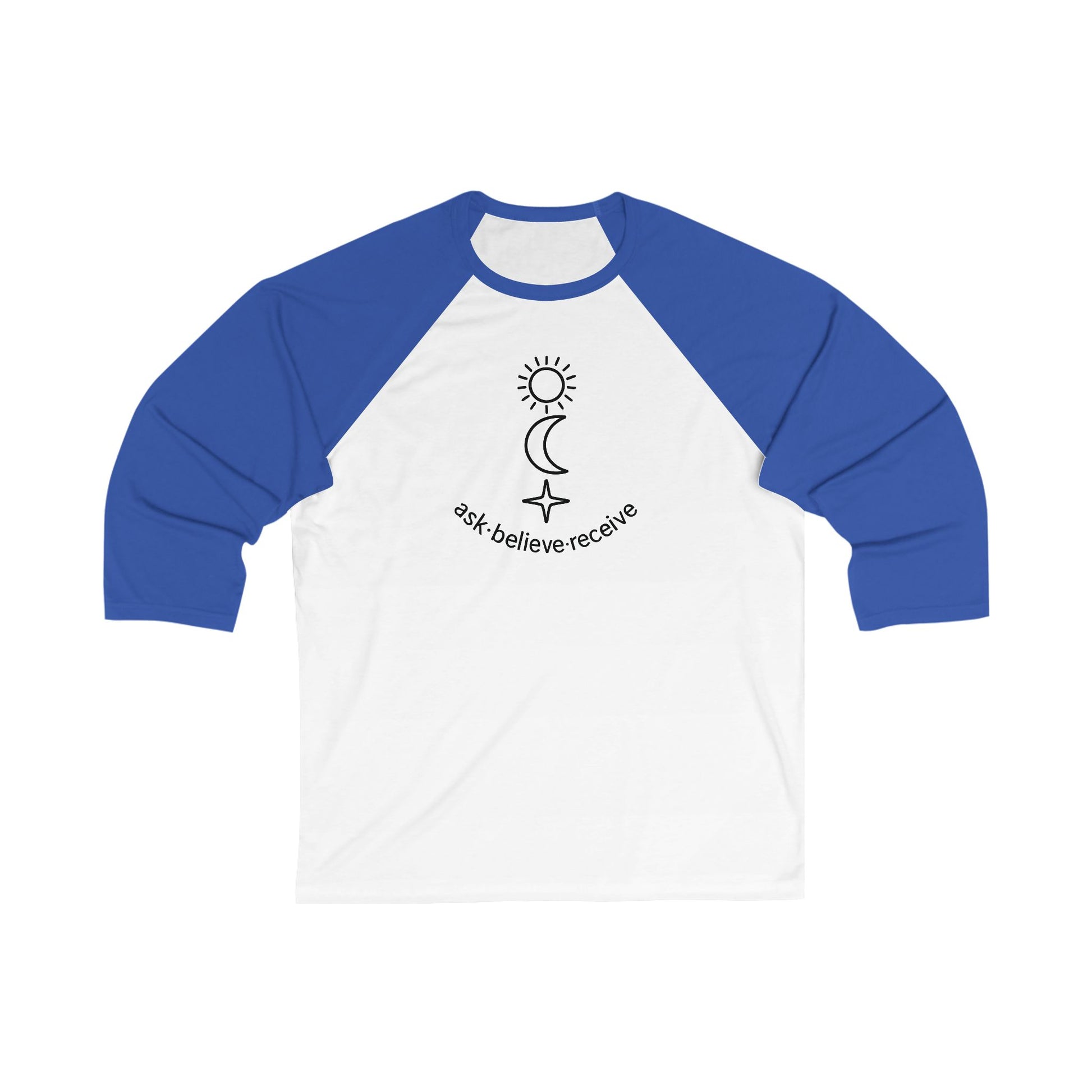 blue / white Ask Believe Receive – Unisex 3/4 Sleeve Baseball Tee