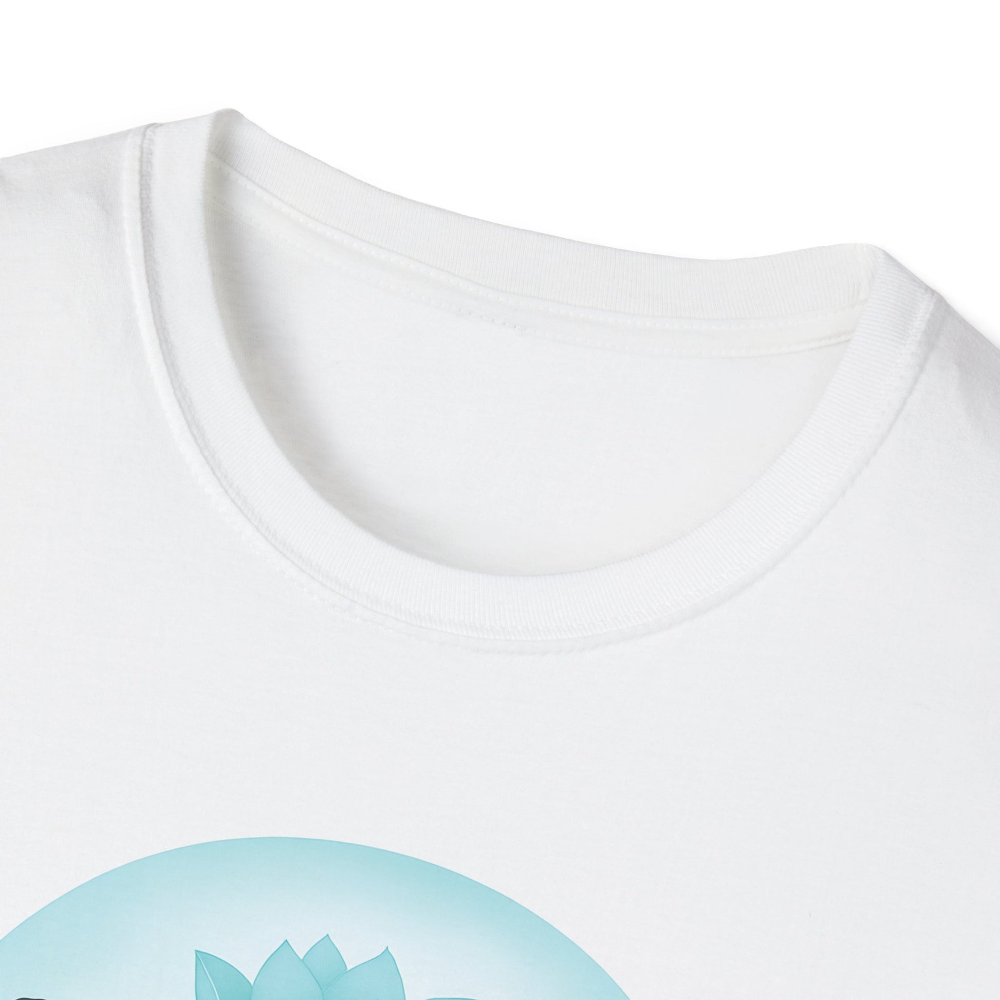 Collar of white Be Zen Unisex T-Shirt – Minimalist Mindfulness Tee