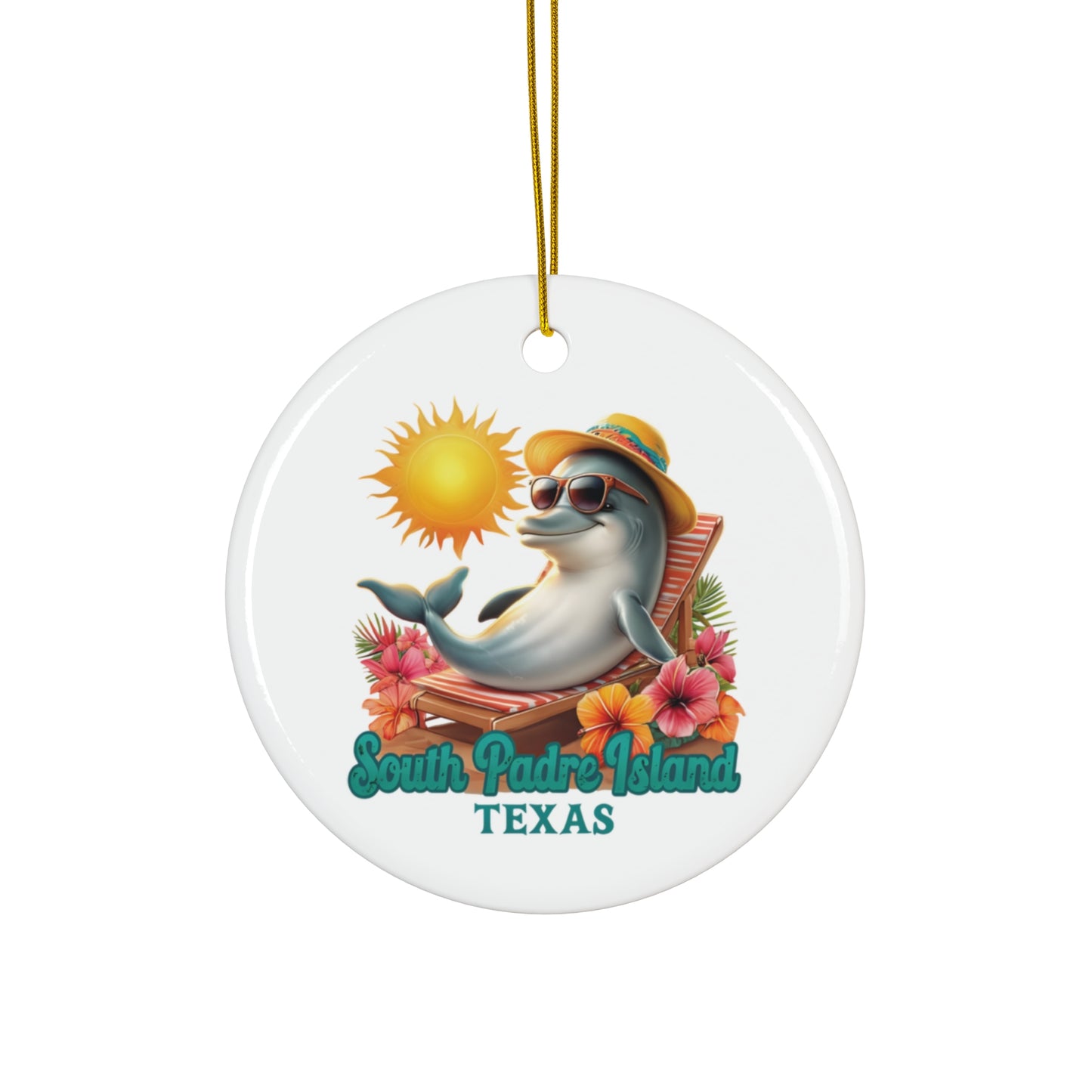 circle South Padre Island, TX Dolphin Ceramic Ornament