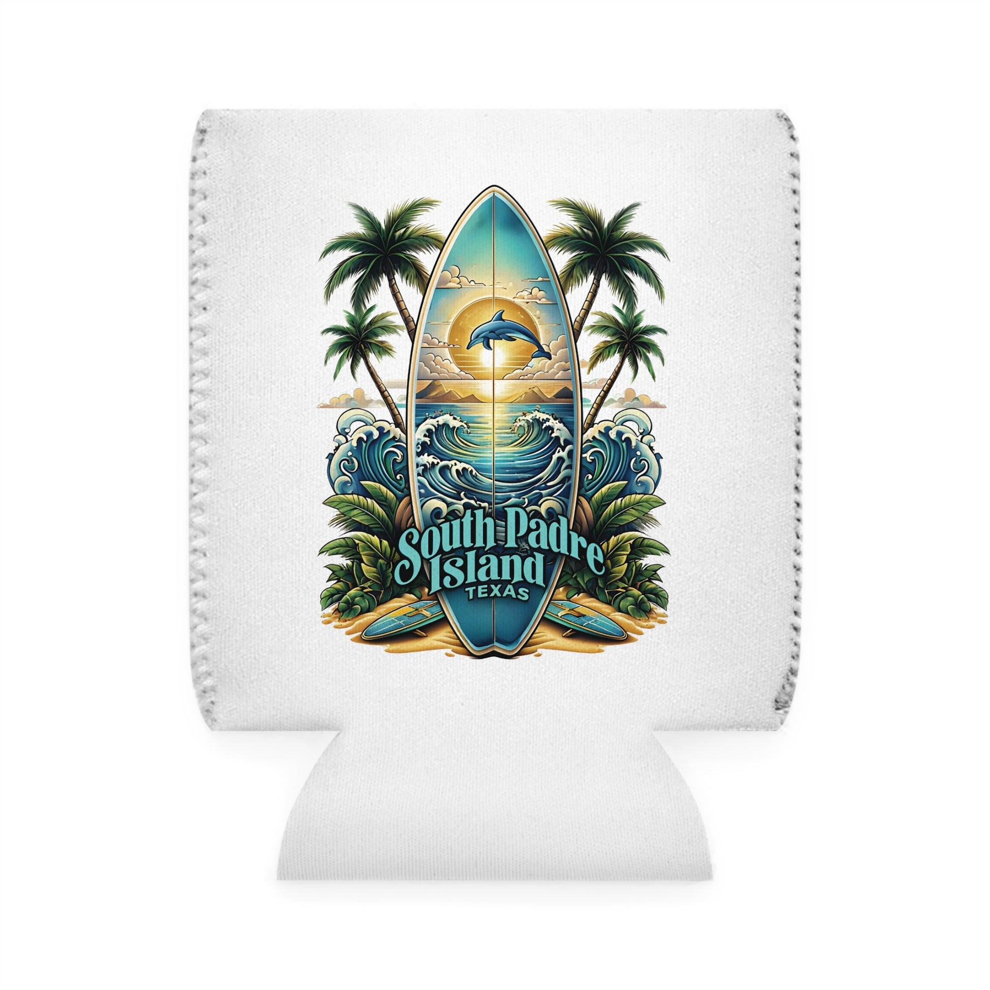 South Padre Island Surfing Can Cooler Sleeve