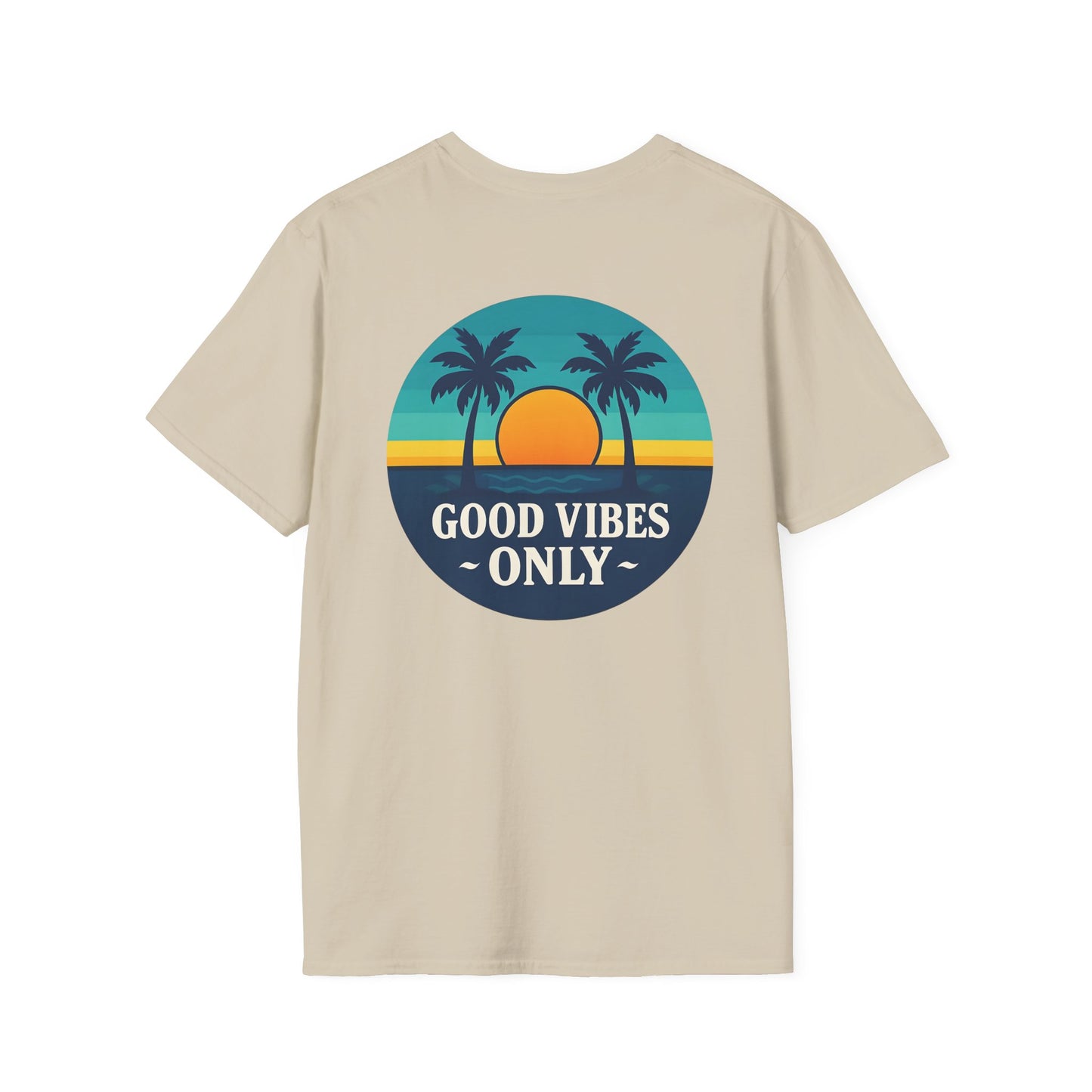 Back of sand Good Vibes Only Tee – Positive Energy Graphic T-Shirt