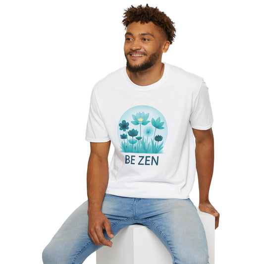 man wearing white Be Zen Unisex T-Shirt – Minimalist Mindfulness Tee