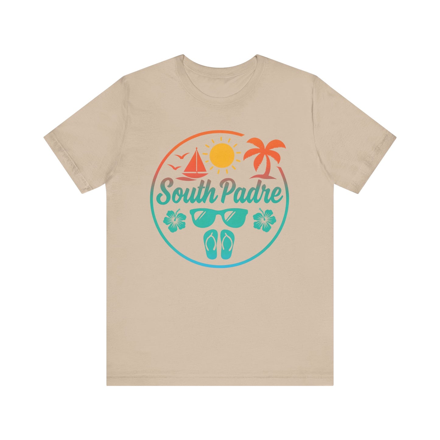 Earthy tan unisex tee printed with South Padre Beach Vibes design

