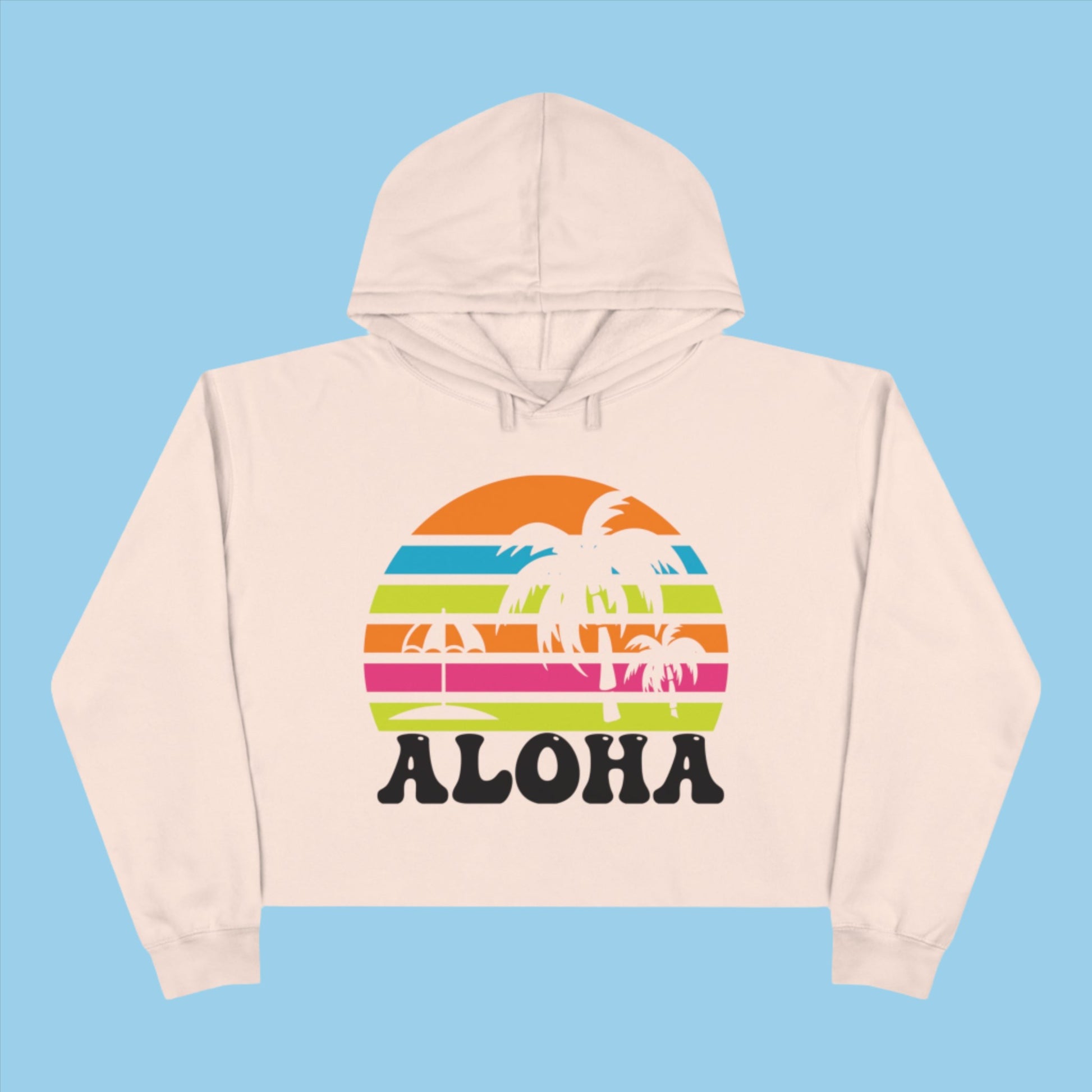 Women's pink crop hoodie with palm tree design