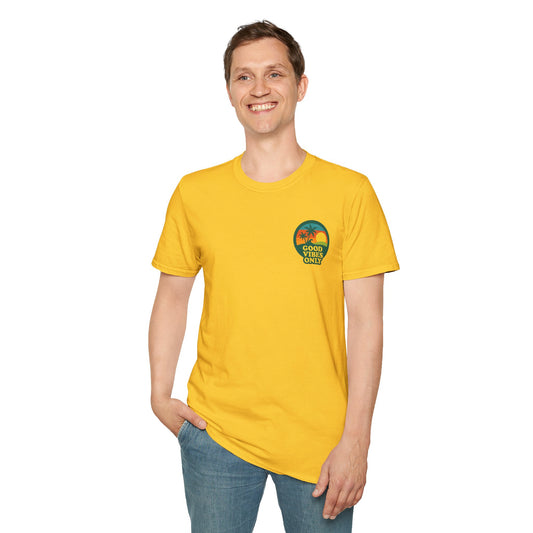 man wearing yellow Good Vibes Only T-Shirt | Positive Energy Tee