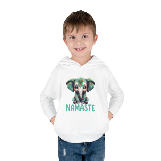child wearing white Namaste Toddler Pullover Fleece Hoodie – Soft Spiritual Kids Hoodie