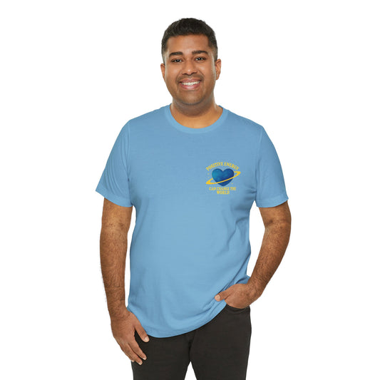 man wearing Positive Energy Heart Tee | Unisex Jersey T-Shirt