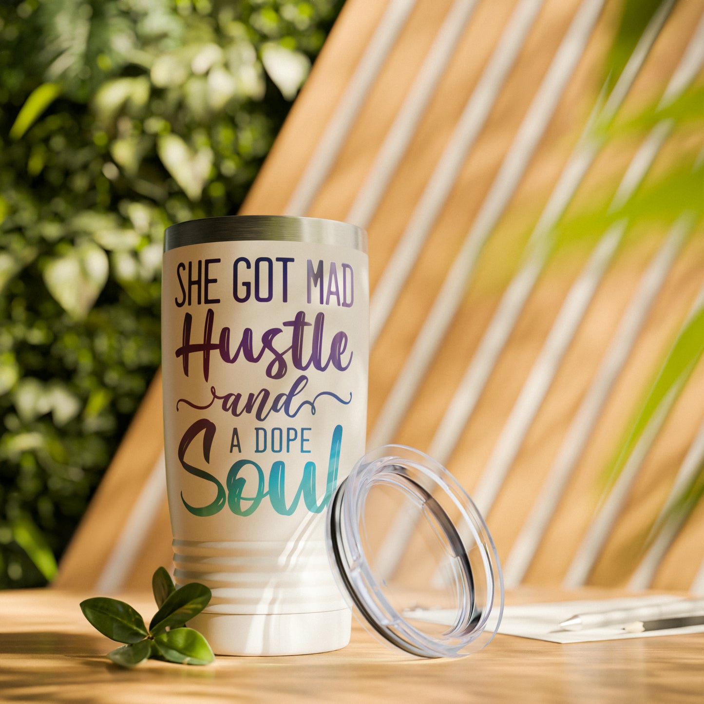 tumbler with she got mad hustle and a dope soul design