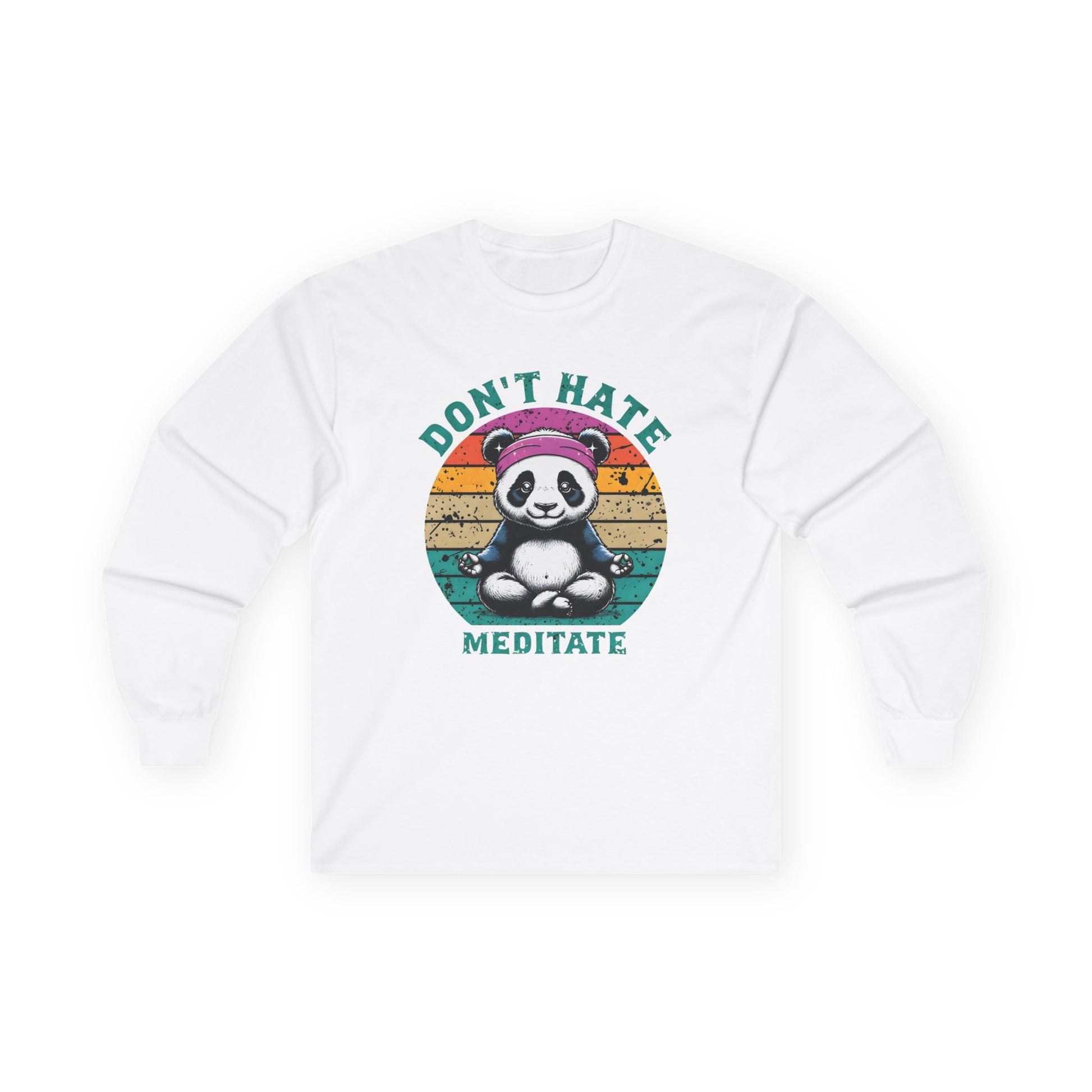 white Don't Hate Meditate Unisex Long Sleeve Tee – Mindful Spiritual Shirt