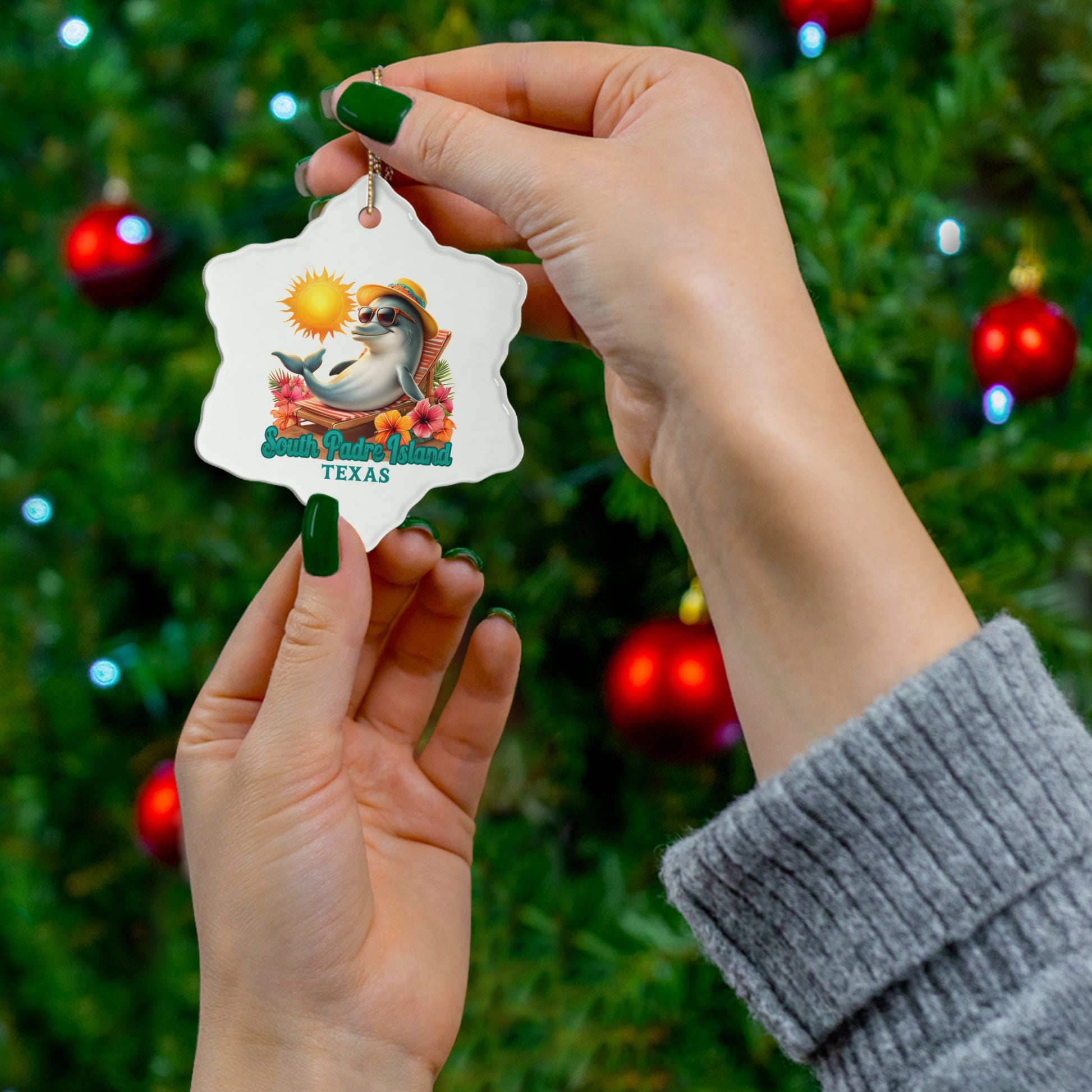 snowflake South Padre Island, TX Dolphin Ceramic Ornament