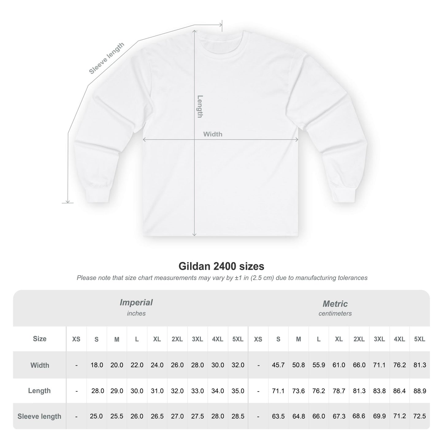 gildan 2400 size chart