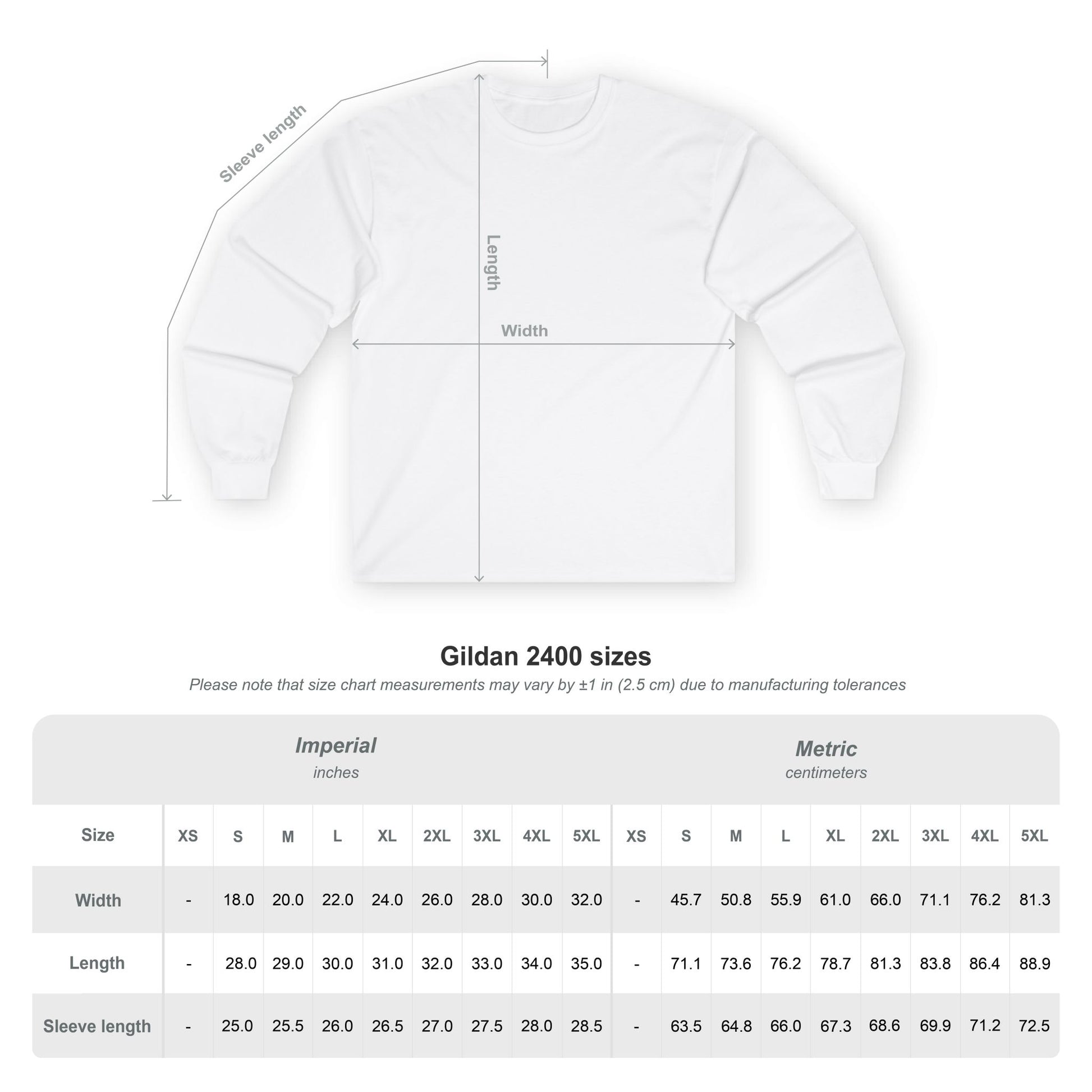 gildan 2400 size chart