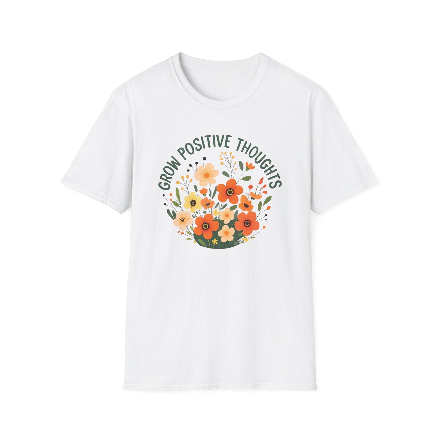 white Grow Positive Thoughts Unisex T-Shirt | Mindful Vibes 